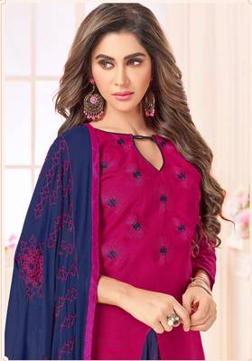 Pink embroidered cotton salwar with dupatta 2