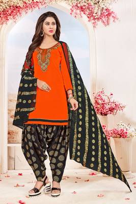 Orange embroidered cotton salwar with dupatta 1