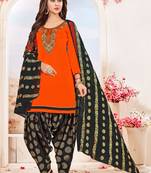 Orange embroidered cotton salwar with dupatta