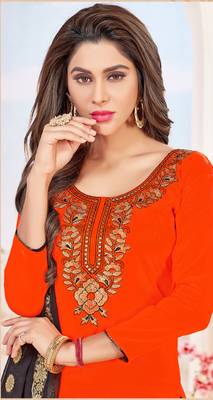 Orange embroidered cotton salwar with dupatta 2