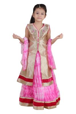 Pink Embroidered Net Kids Lehenga Choli 1