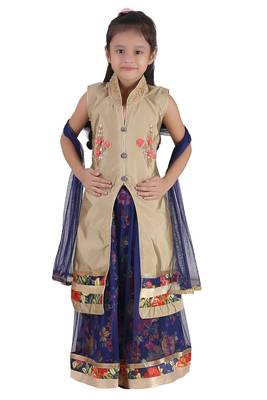 Blue Embroidered Net Kids Lehenga Choli 1