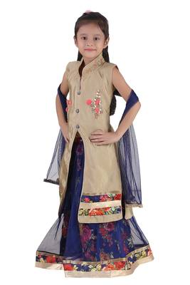 Blue Embroidered Net Kids Lehenga Choli 3