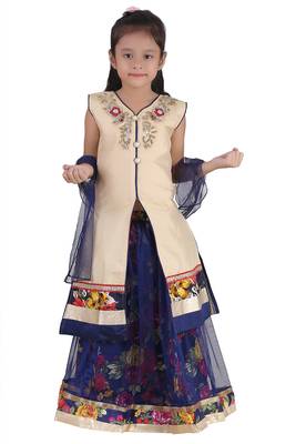 Blue Embroidered Net Kids Lehenga Choli 1