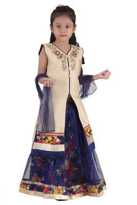 Blue Embroidered Net Kids Lehenga Choli 3