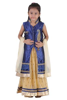 Cream Embroidered Net Kids Lehenga Choli 1