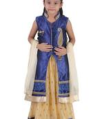 Cream Embroidered Net Kids Lehenga Choli