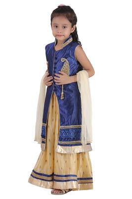 Cream Embroidered Net Kids Lehenga Choli 2