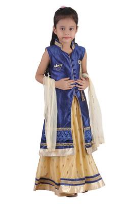 Cream Embroidered Net Kids Lehenga Choli 3