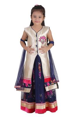 Blue Embroidered Net Kids Lehenga Choli 1