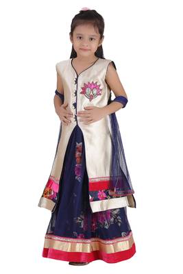Blue Embroidered Net Kids Lehenga Choli 2