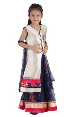 Blue Embroidered Net Kids Lehenga Choli 3