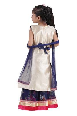 Blue Embroidered Net Kids Lehenga Choli 4