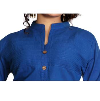 Blue Plain Cotton Kurti 2