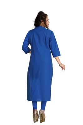 Blue Plain Cotton Kurti 3