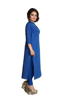 Blue Plain Cotton Kurti 4