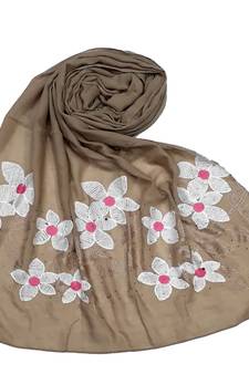 Brown Cotton Designer Flower Ari Diamond Stole Hijab