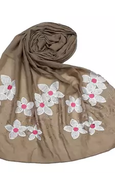 Brown Cotton Designer Flower Ari Diamond Stole Hijab