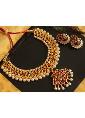 Beautiful Kemp Green Pearl Mango Designer Necklace Set 1