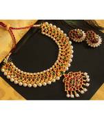 Beautiful Kemp Green Pearl Mango Designer Necklace Set