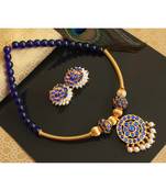 Beautiful Blue Pearl Designer Temple Necklace Set