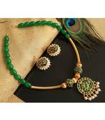 Beautiful Green Pearl Designer Temple Necklace Set