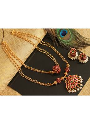Beautiful Kemp Green Designer Temple Necklace Set 1