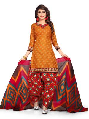 Orange Geometric Print Cotton Salwar With Dupatta 1