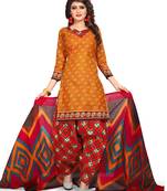 Orange Geometric Print Cotton Salwar With Dupatta