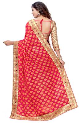 Trendmalls Pink embroidered brasso saree with blouse  2