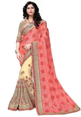 Red embroidered brasso saree with blouse 1