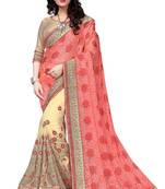 Red embroidered brasso saree with blouse