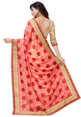 Red embroidered brasso saree with blouse 2