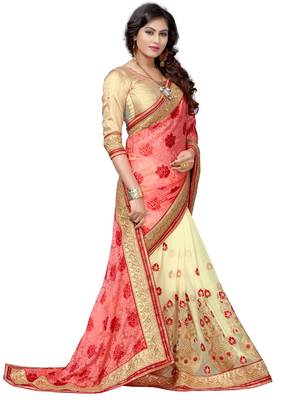 Red embroidered brasso saree with blouse 4