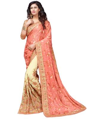 Pink embroidered brasso saree with blouse 1