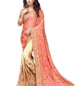 Pink embroidered brasso saree with blouse