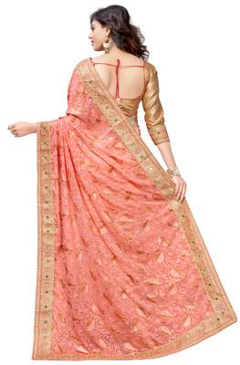 Pink embroidered brasso saree with blouse 2
