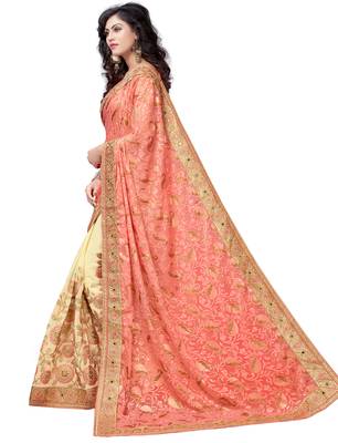 Pink embroidered brasso saree with blouse 3