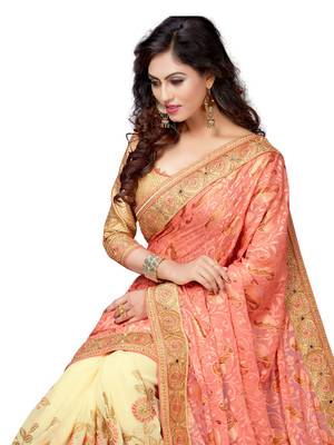 Pink embroidered brasso saree with blouse 5