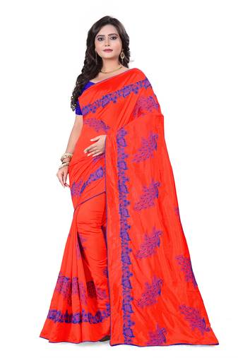 Red Embroidered Silk Saree With Blouse