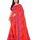 Red Embroidered Silk Saree With Blouse