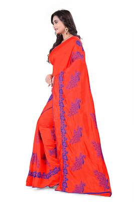 Red Embroidered Silk Saree With Blouse 3