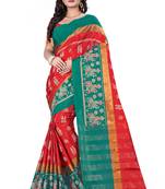 Red Plain Cotton Silk Saree With Blouse