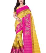 Yellow Plain Cotton Silk Saree With Blouse