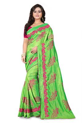 Green Embroidered Silk Saree With Blouse 1