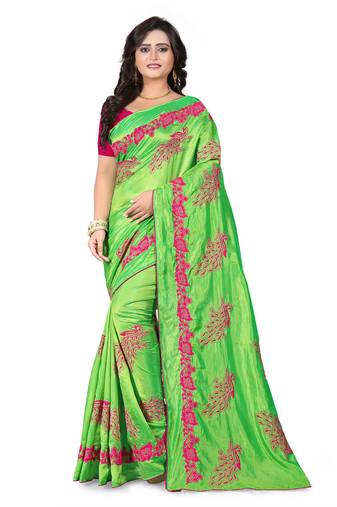 Green Embroidered Silk Saree With Blouse