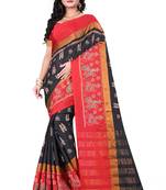 Black Plain Cotton Silk Saree With Blouse