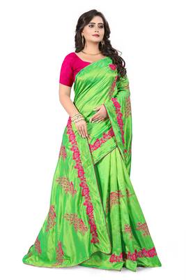 Green Embroidered Silk Saree With Blouse 2