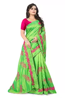Green Embroidered Silk Saree With Blouse