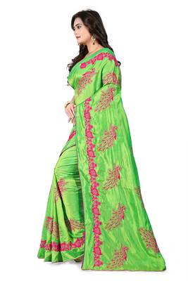 Green Embroidered Silk Saree With Blouse 3